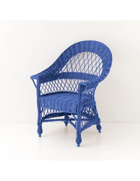 Fauteuil  en osierTom laqué bleu grec