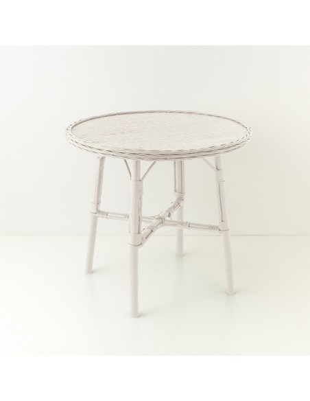Table repas en osier diamètre 80 cm laquée blanc