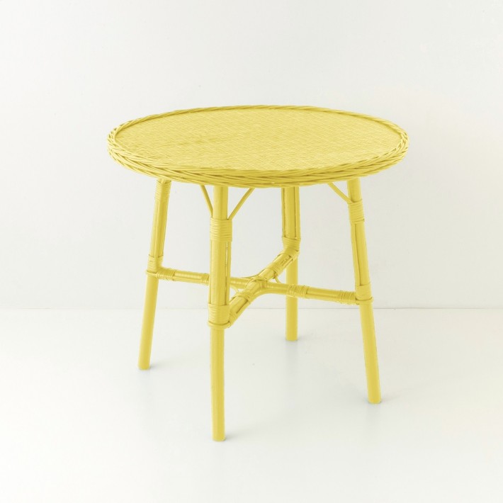 Table repas en osier diamètre 80 cm laquée jaune