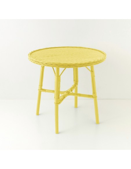 Table repas en osier diamètre 80 cm laquée jaune