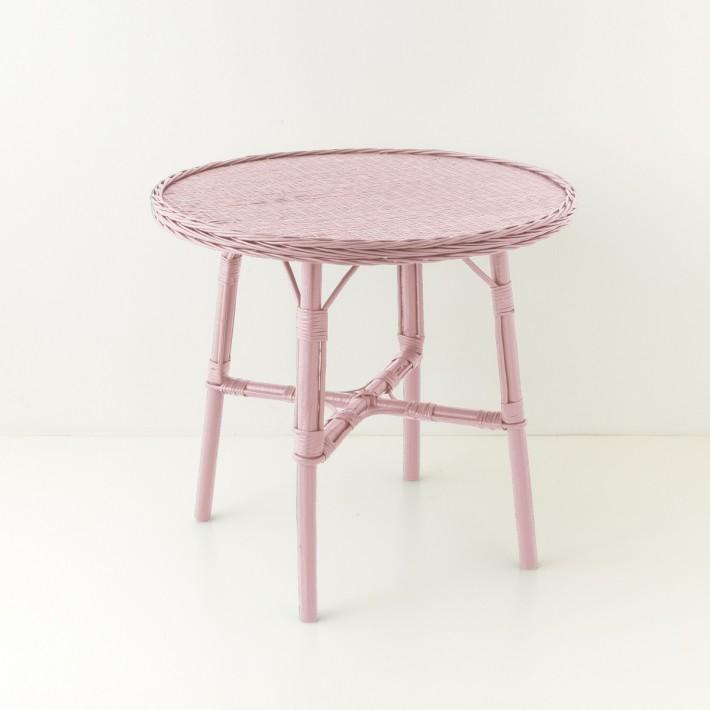 Table repas en osier diamètre 80 cm laquée vieux rose