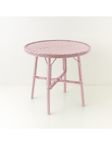 Table repas en osier diamètre 80 cm laquée vieux rose