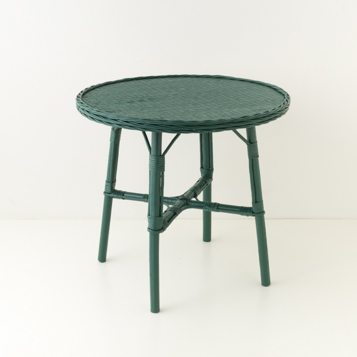 Table repas en osier diamètre 80 cm laquée vert sapin