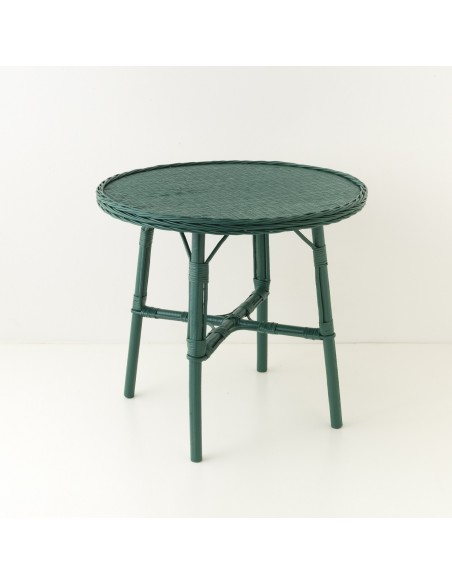 Table repas en osier diamètre 80 cm laquée vert sapin