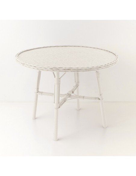 Table de repas en osier diamètre 100 Mélanie laquée blanc