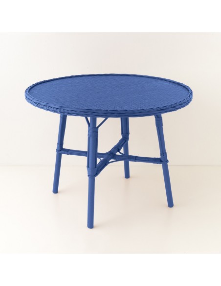 Table de repas en osier diamètre 100 Mélanie laquée bleu grec
