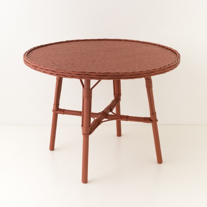 Table de repas en osier diamètre 100 Mélanie laquée brique