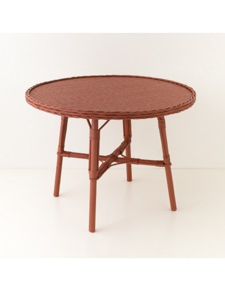 Table de repas en osier diamètre 100 Mélanie laquée brique