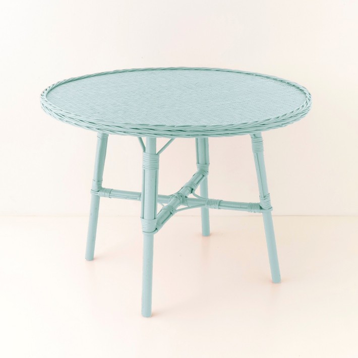 Table de repas en osier diamètre 100 Mélanie laquée céladon