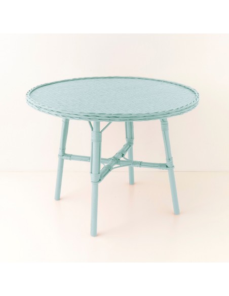 Table de repas en osier diamètre 100 Mélanie laquée céladon