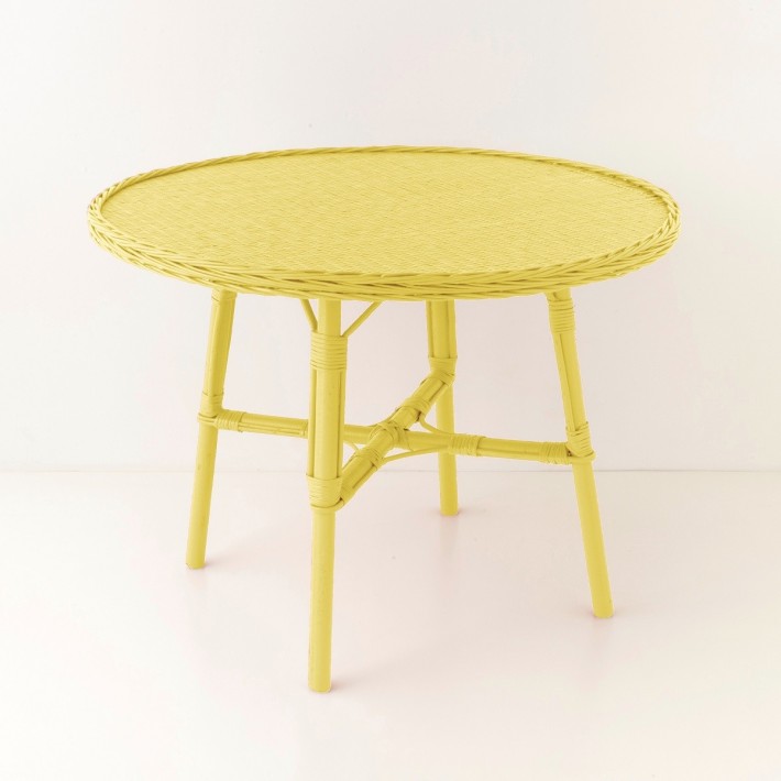 Table de repas en osier diamètre 100 Mélanie laquée jaune