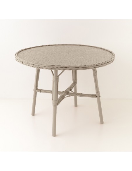 Table de repas en osier diamètre 100 Mélanie laquée lin