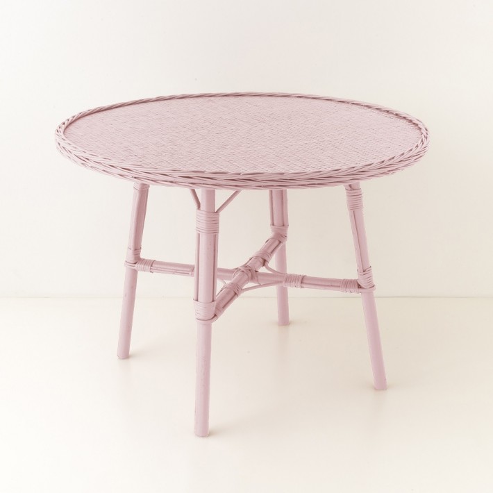 Table de repas en osier diamètre 100 Mélanie laquée vieux rose
