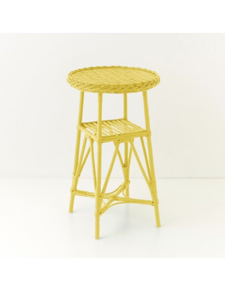 Mélina lacquered wicker pedestal table with woven top