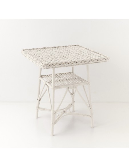 Table repas en osier 70x70 cm Mélina laqué blanc