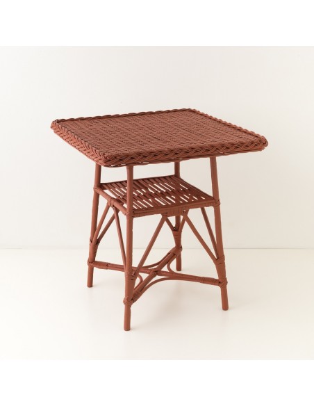 Table repas en osier 70x70 cm Mélina laqué brique