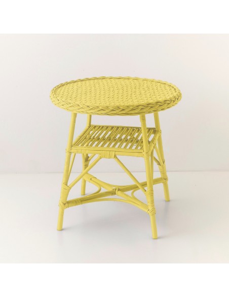 Guéridon en osier Mélina laqué jaune