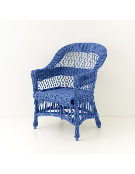 Fauteuil en osier ILONA laqué bleu grec