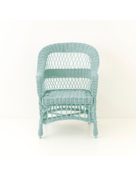 Fauteuil en osier ILONA laqué céladon vu de face
