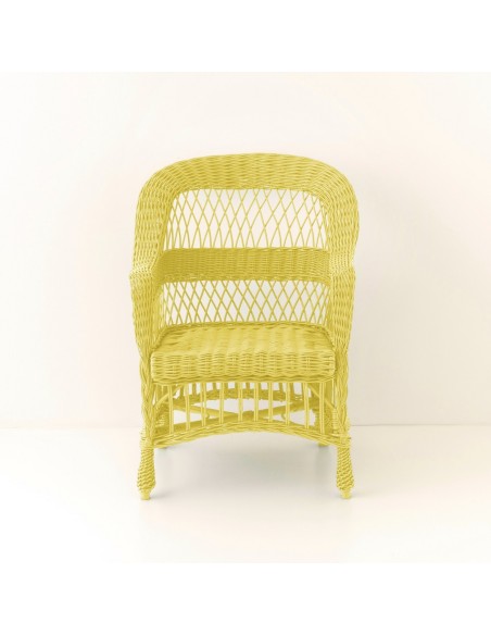 Fauteuil en osier ILONA laqué jaune vu de face