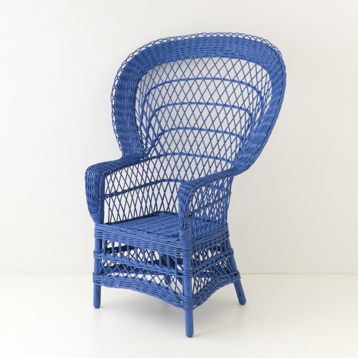Fauteuil en osier EVENTAIL laqué bleu grec