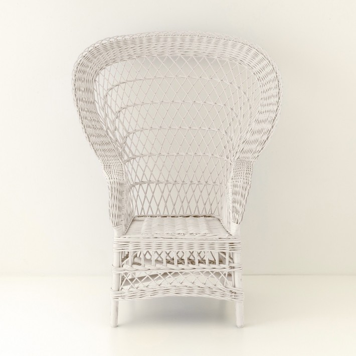 Fauteuil en osier EVENTAIL laqué blanc vu de face