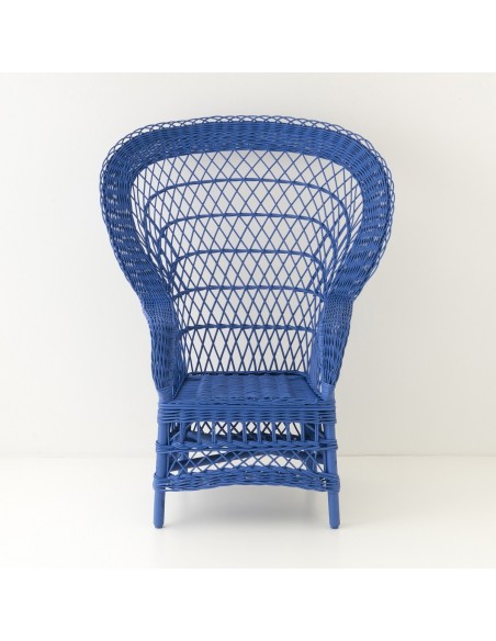 Fauteuil en osier EVENTAIL laqué bleu grec vu de face