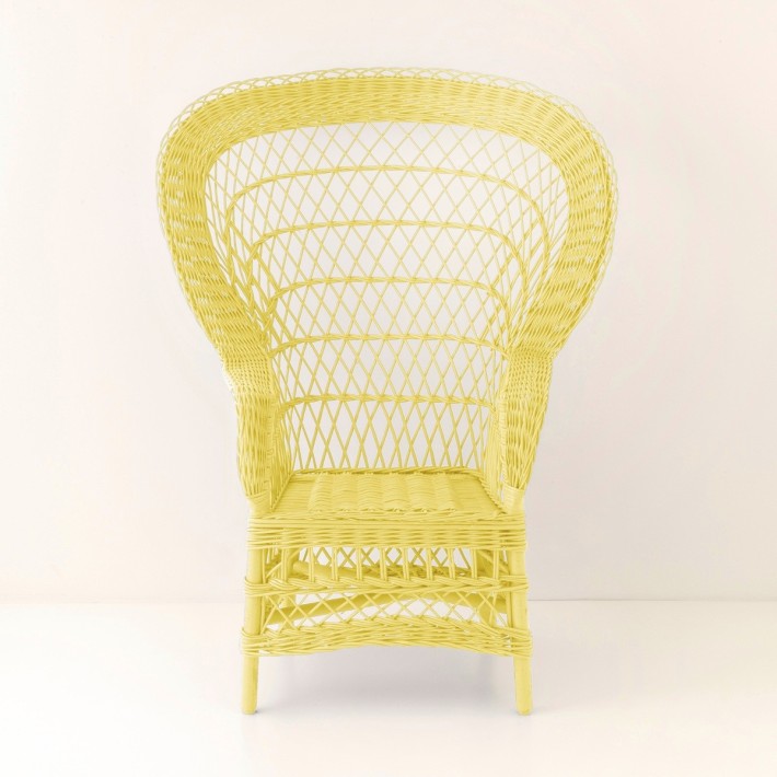 Fauteuil en osier EVENTAIL laqué jaune vu de face