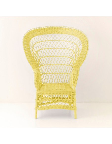 Fauteuil en osier EVENTAIL laqué jaune vu de face