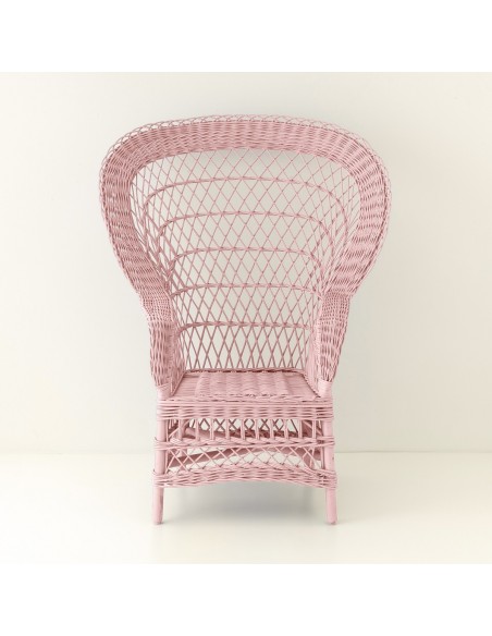 Fauteuil en osier EVENTAIL laqué vieux rose vu de face