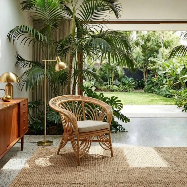 Tropical living room atmosphere with a rattan armchair from the SHANGHAI collection