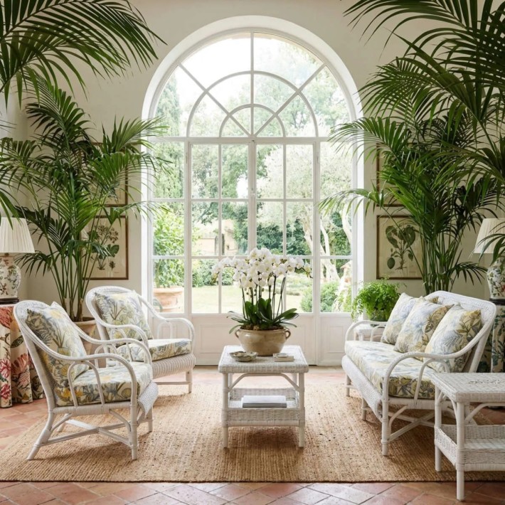 Complete living room set from the PRMAVERA collection in ecru floral bouquet fabric