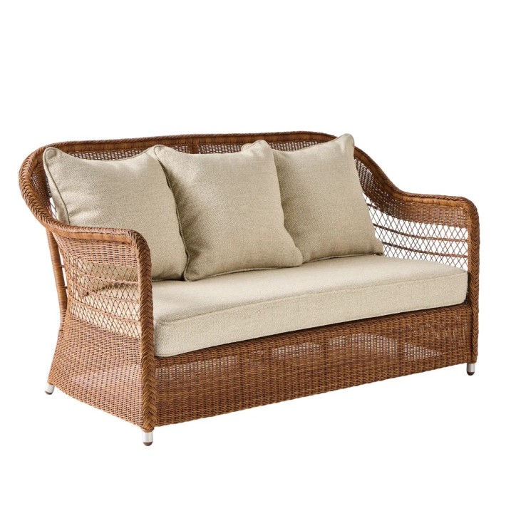 2-seater sofa in synthetic rattan BIARRITZ brown "chataigne" color
