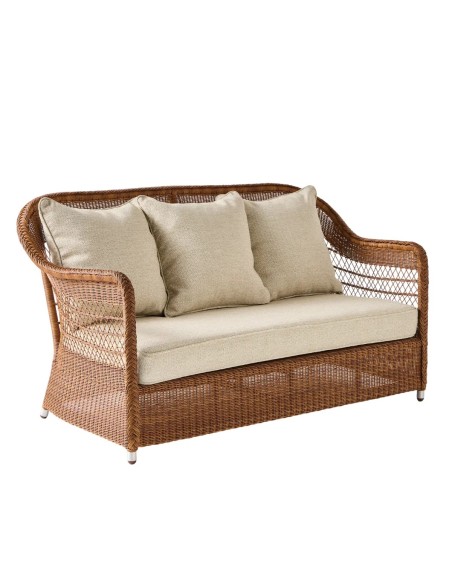 2-seater sofa in synthetic rattan BIARRITZ brown "chataigne" color