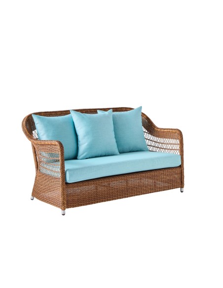 2-seater sofa in synthetic rattan BIARRITZ brown "chataigne" color