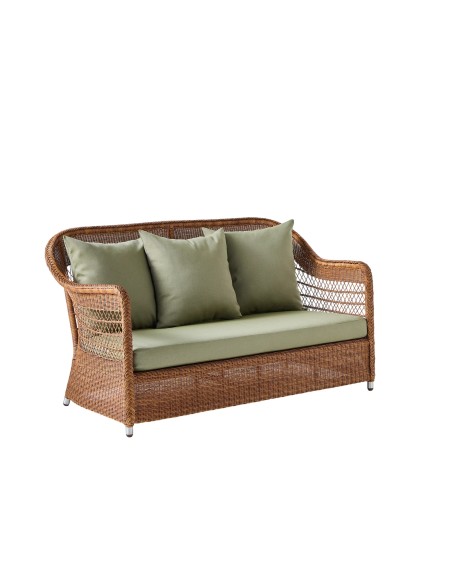 2-seater sofa in synthetic rattan BIARRITZ brown "chataigne" color