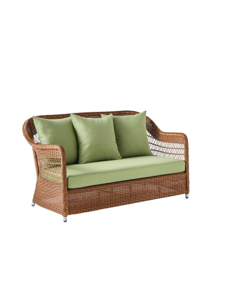 2-seater sofa in synthetic rattan BIARRITZ brown "chataigne" color