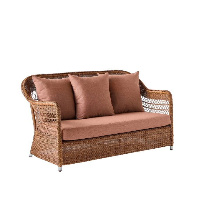2-seater sofa in synthetic rattan BIARRITZ brown "chataigne" color