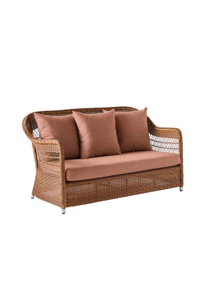 2-seater sofa in synthetic rattan BIARRITZ brown "chataigne" color