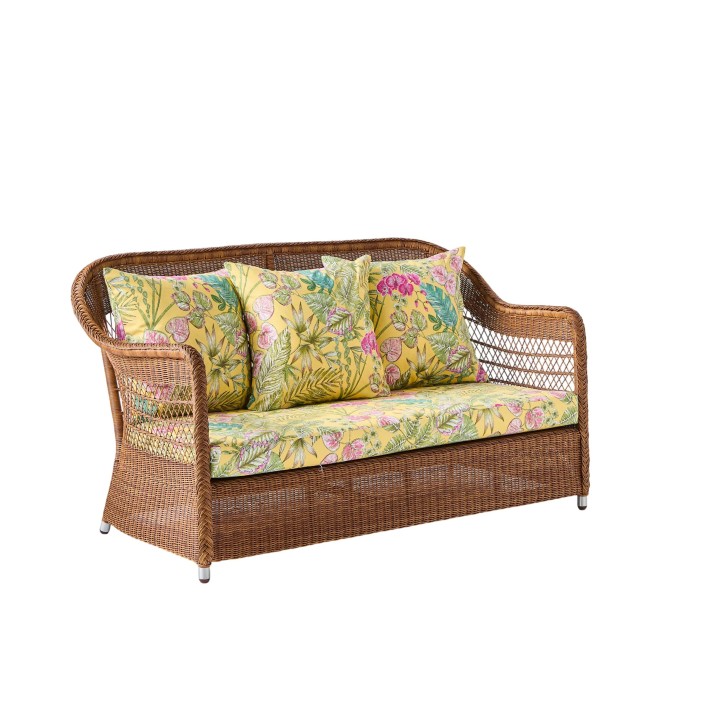 2-seater sofa in synthetic rattan BIARRITZ brown "chataigne" color