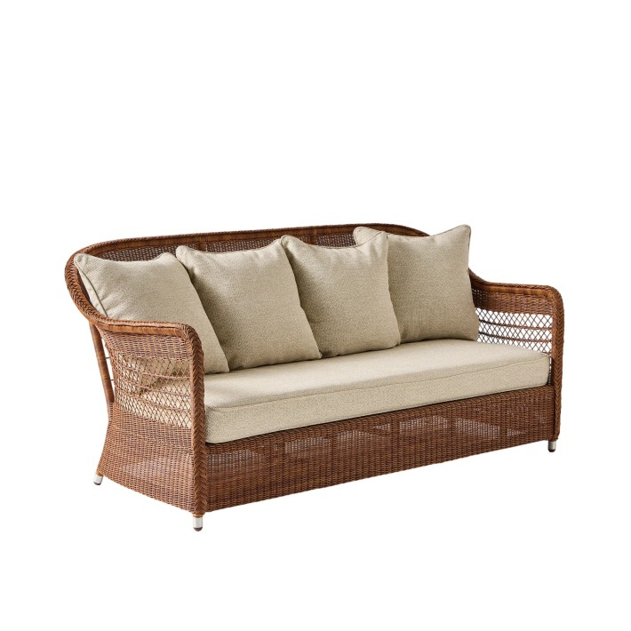 3-seater sofa in synthetic rattan BIARRITZ "chataigne" brown color