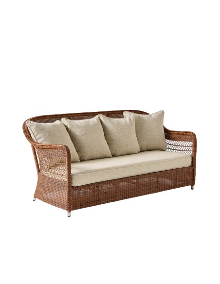 3-seater sofa in synthetic rattan BIARRITZ "chataigne" brown color
