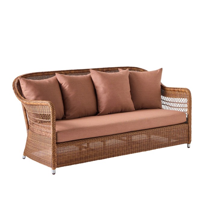 3-seater sofa in synthetic rattan BIARRITZ "chataigne" brown color