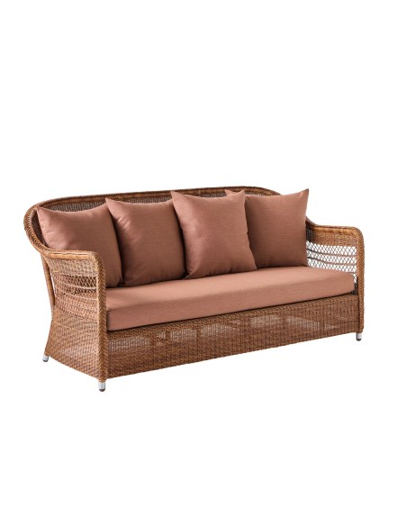 3-seater sofa in synthetic rattan BIARRITZ "chataigne" brown color