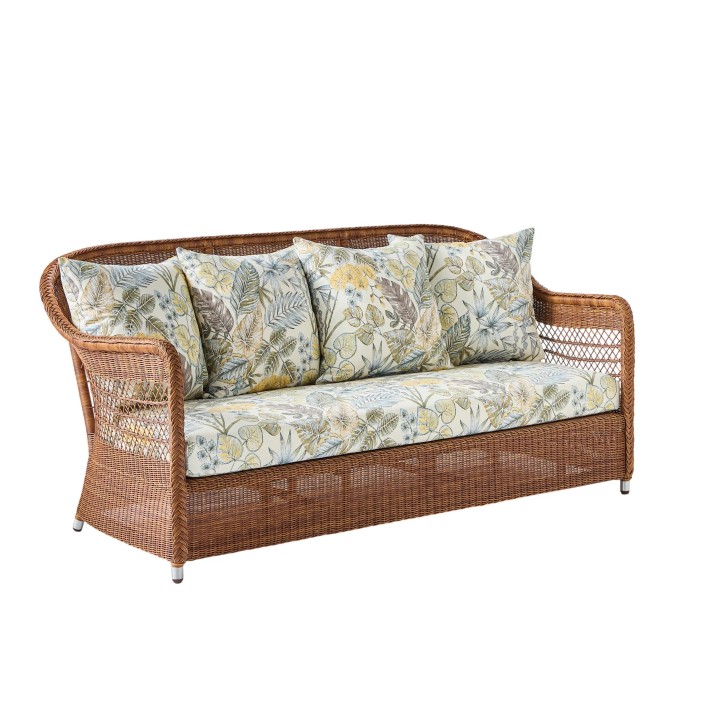 3-seater sofa in synthetic rattan BIARRITZ "chataigne" brown color