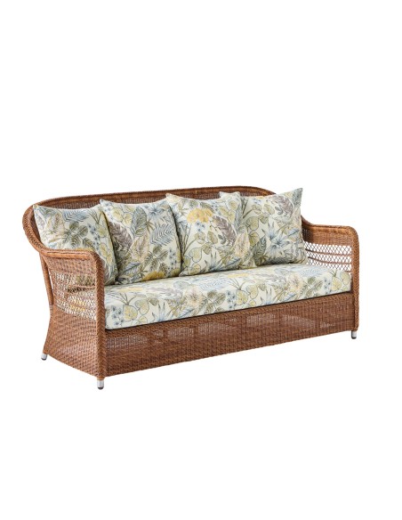 3-seater sofa in synthetic rattan BIARRITZ "chataigne" brown color