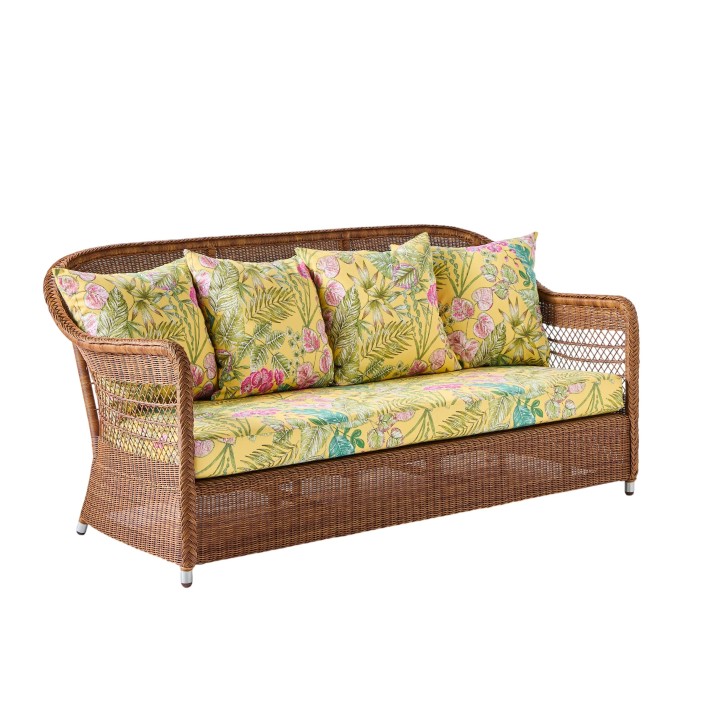 3-seater sofa in synthetic rattan BIARRITZ "chataigne" brown color