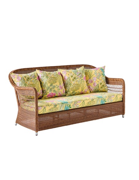 3-seater sofa in synthetic rattan BIARRITZ "chataigne" brown color