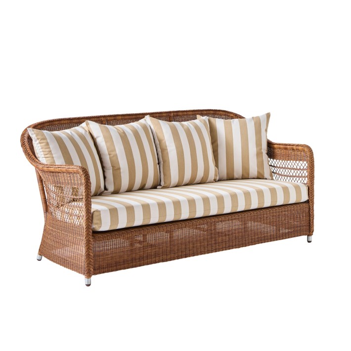 3-seater sofa in synthetic rattan BIARRITZ "chataigne" brown color