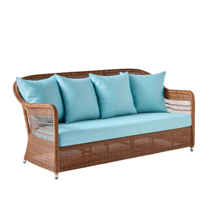 3-seater sofa in synthetic rattan BIARRITZ "chataigne" brown color